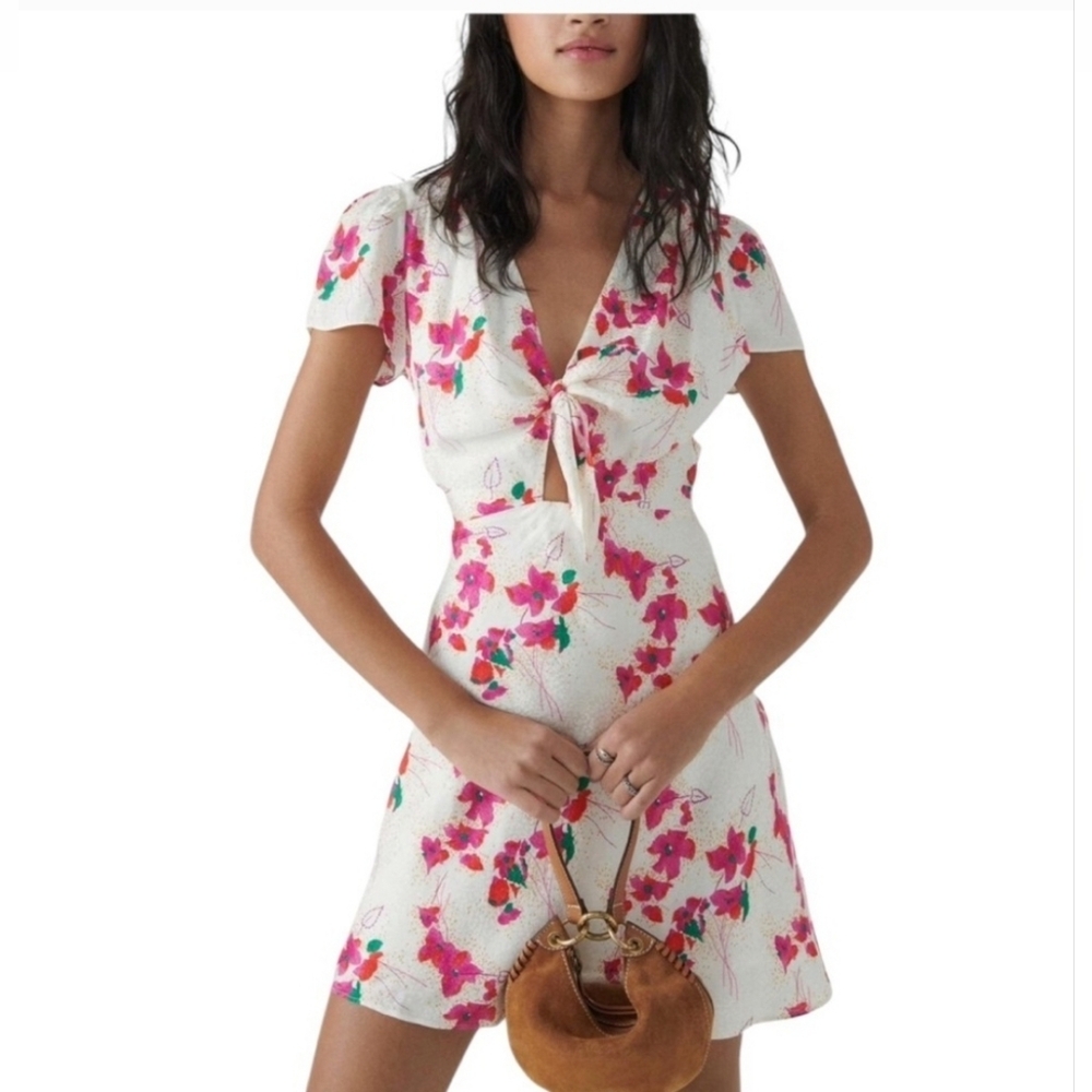BA&SH Elita Floral Tie Front Jacquard Cutout Mini Dress Size Small NWT $345